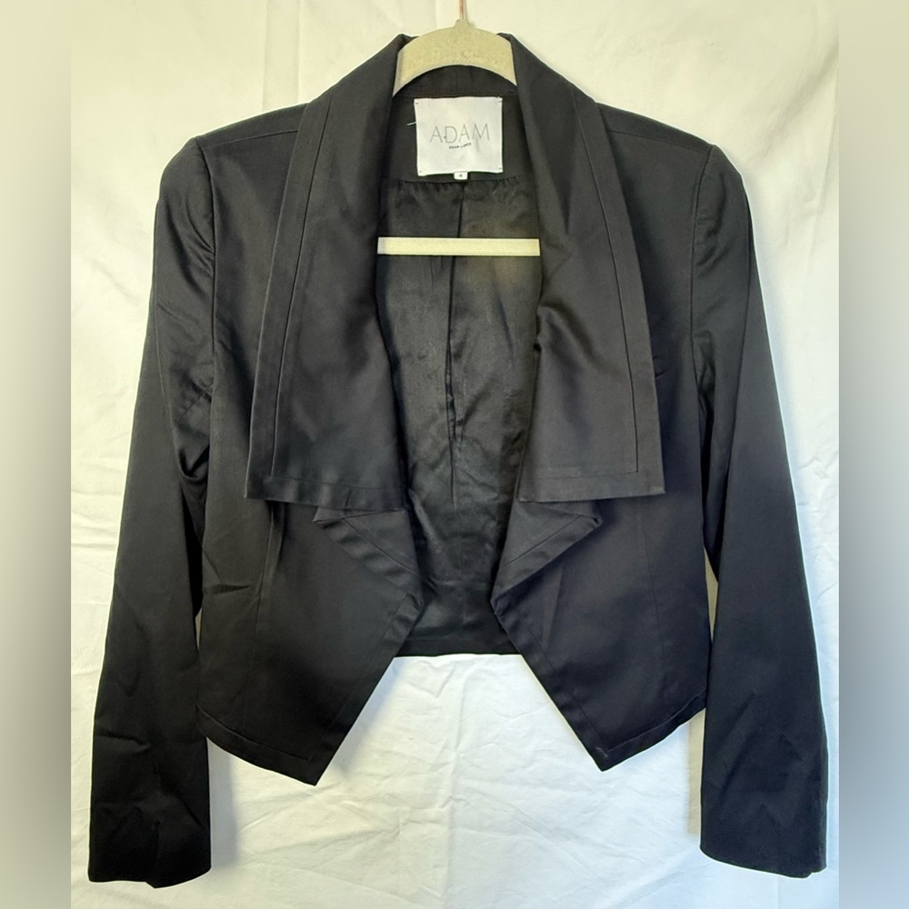 Adam Lippes‎ Black Cropped Draped Blazer Jacket Size 4 Made in USA Designer